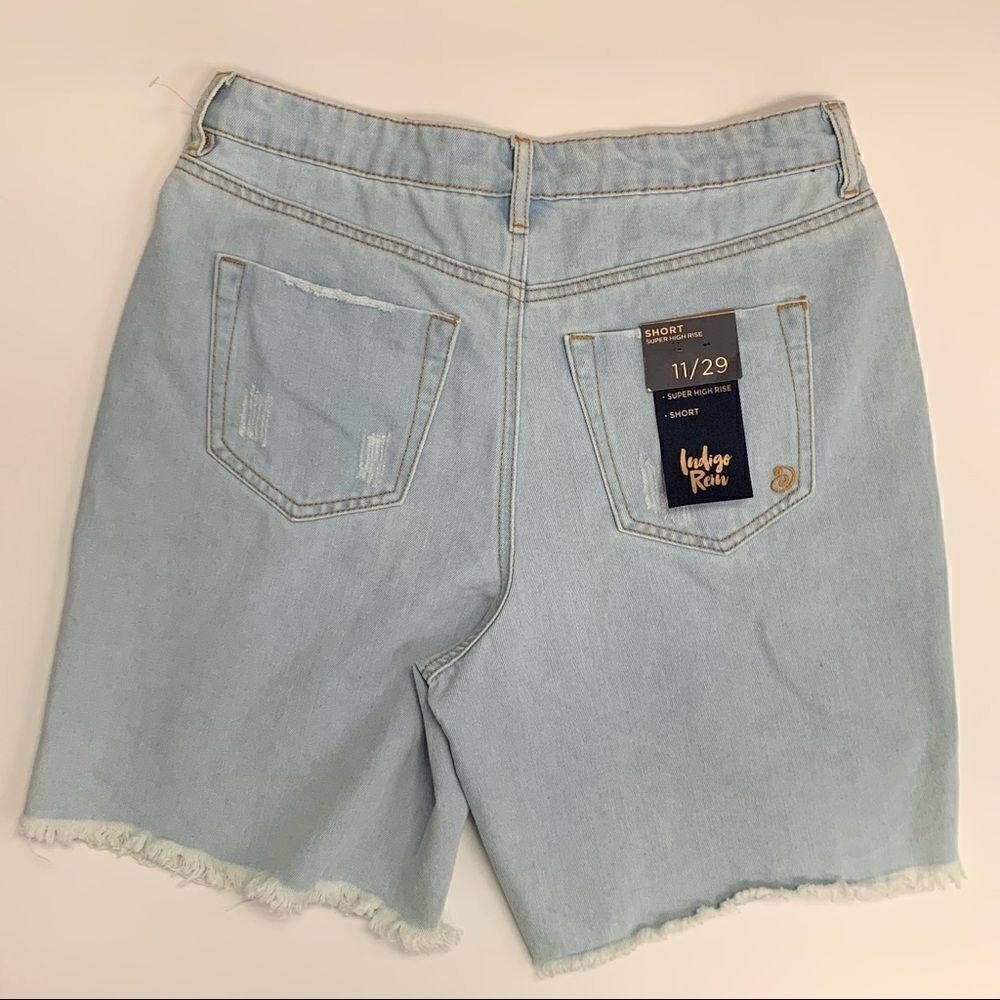 Indigo Rein Recycled Super High Rise Distressed Denim Bermuda Shorts, Size 11/29 - Picture 12 of 12